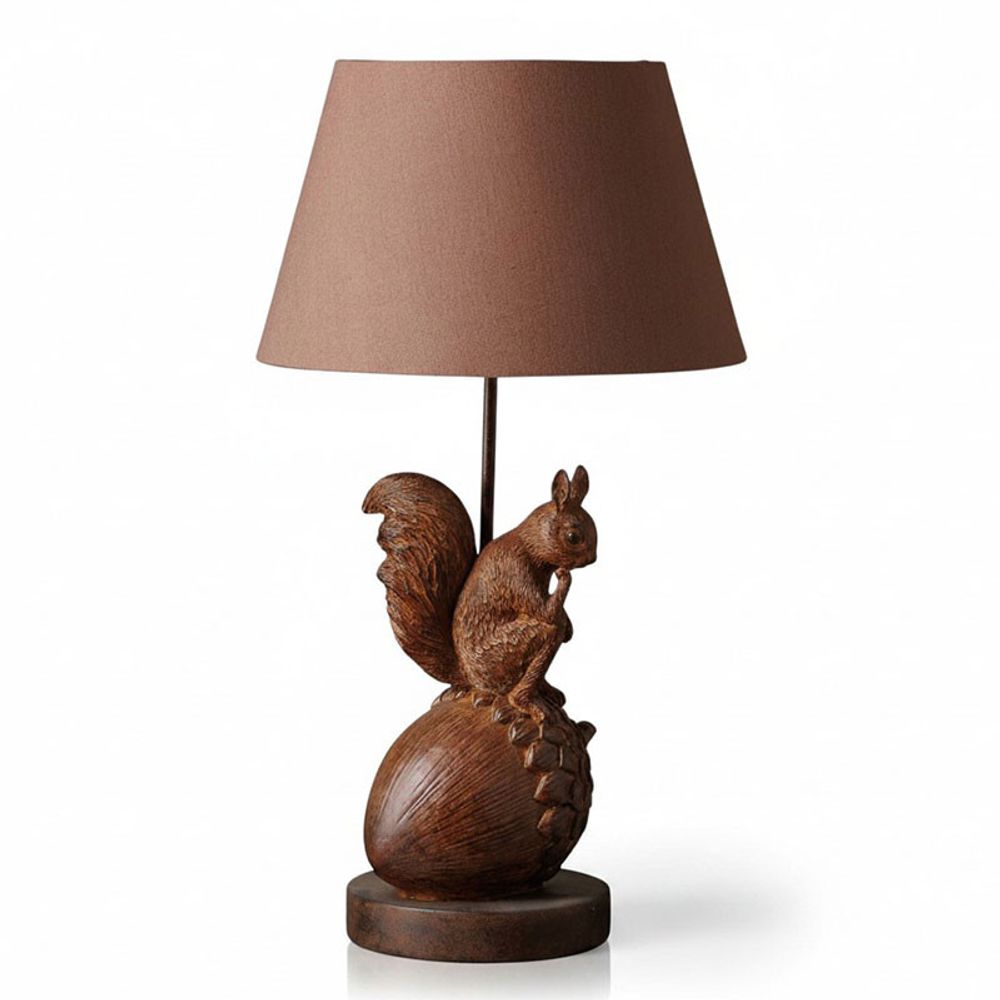 Lampe à poser ecureuil pensif résine lin 30x55cm