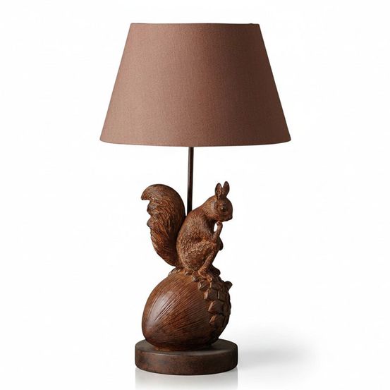 Lampe à poser ecureuil pensif résine lin 30x55cm