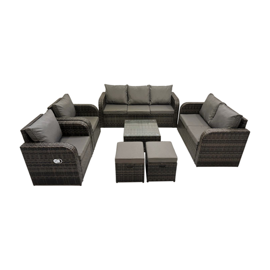 9 places ensemble de meubles de jardin canapé lounge fauteuil avec table basse carrée 2 petits tabourets gris foncé mixte
