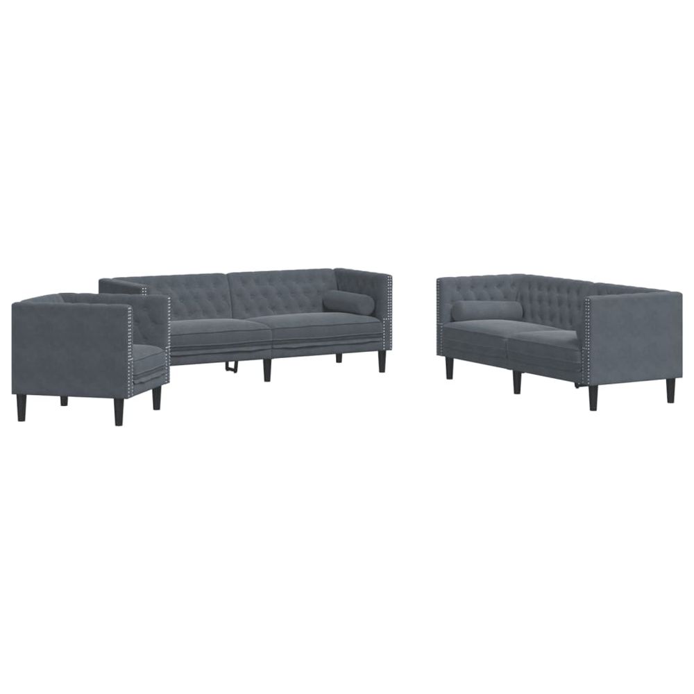 Ensemble de canapé chesterfield et traversins 3 pcs gris foncé