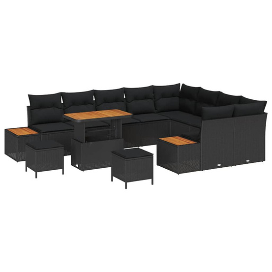 Ensemble de canapé de jardin 12 pcs noir poly rotin