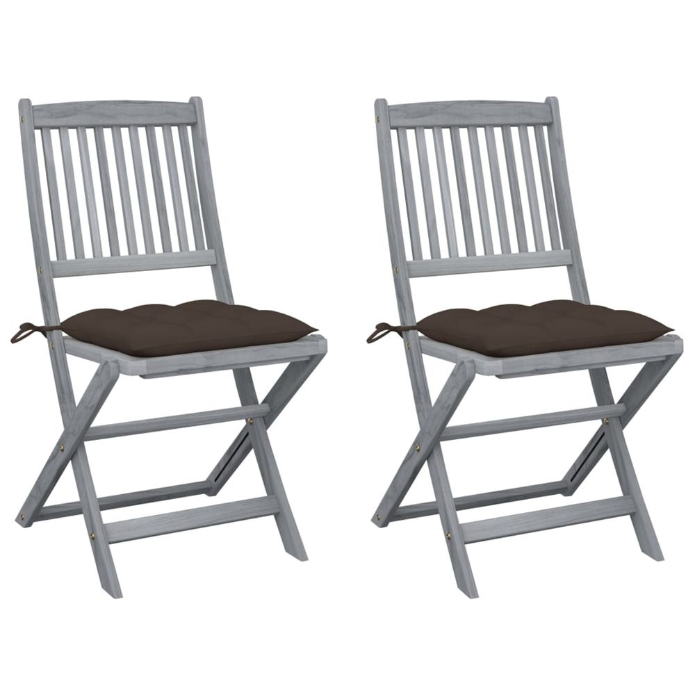 Chaises pliantes (lot de 2) avec coussins, en bois d'acacia massif