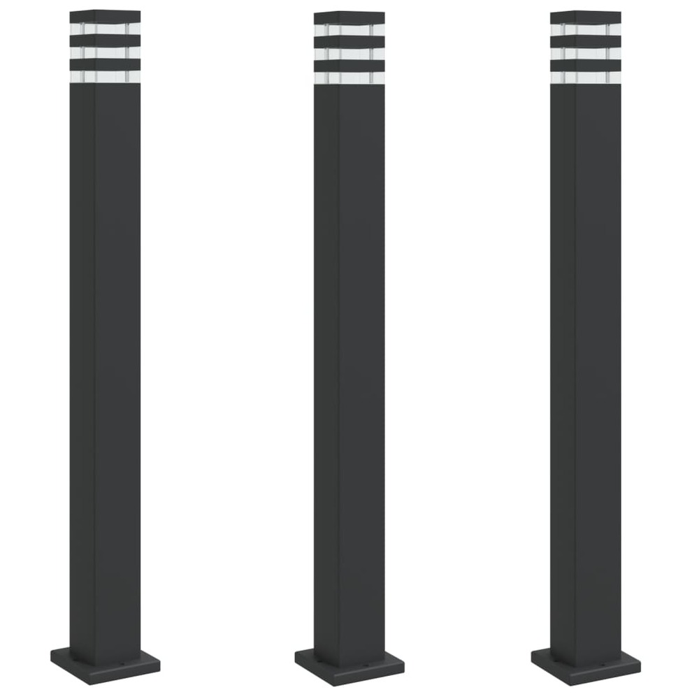 Lampadaires d'extérieur 3 pcs 110 cm aluminium noir