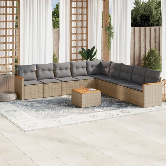 Salon de jardin et coussins 10 pcs mélange beige résine tressée
