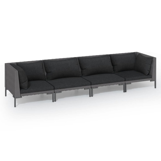 Salon de jardin 4 pcs avec coussins résine tressée gris foncé
