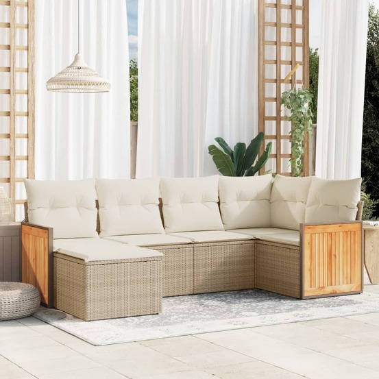 Salon de jardin avec coussins 6 pcs beige résine tressée