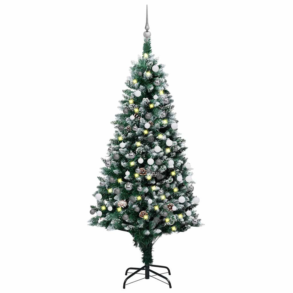 Arbre de noël artificiel pré-éclairé/boules pommes de pin 150cm