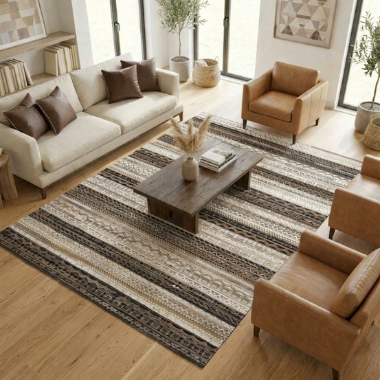Tapis peau de vache 120x170 kilim fait main beige