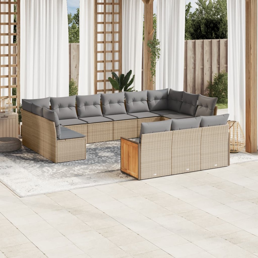 Salon de jardin avec coussins 13 pcs beige résine tressée