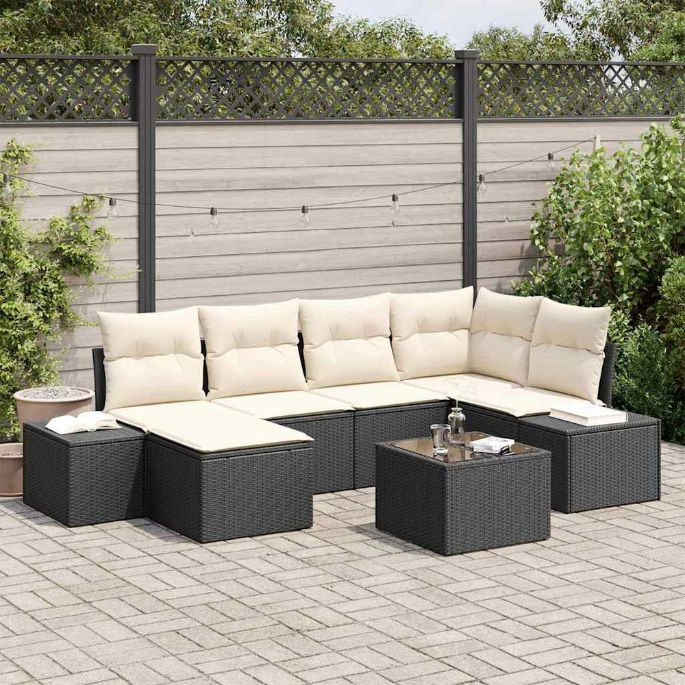 Ensemble de canapé de jardin 6 pcs noir et crème polyrotin