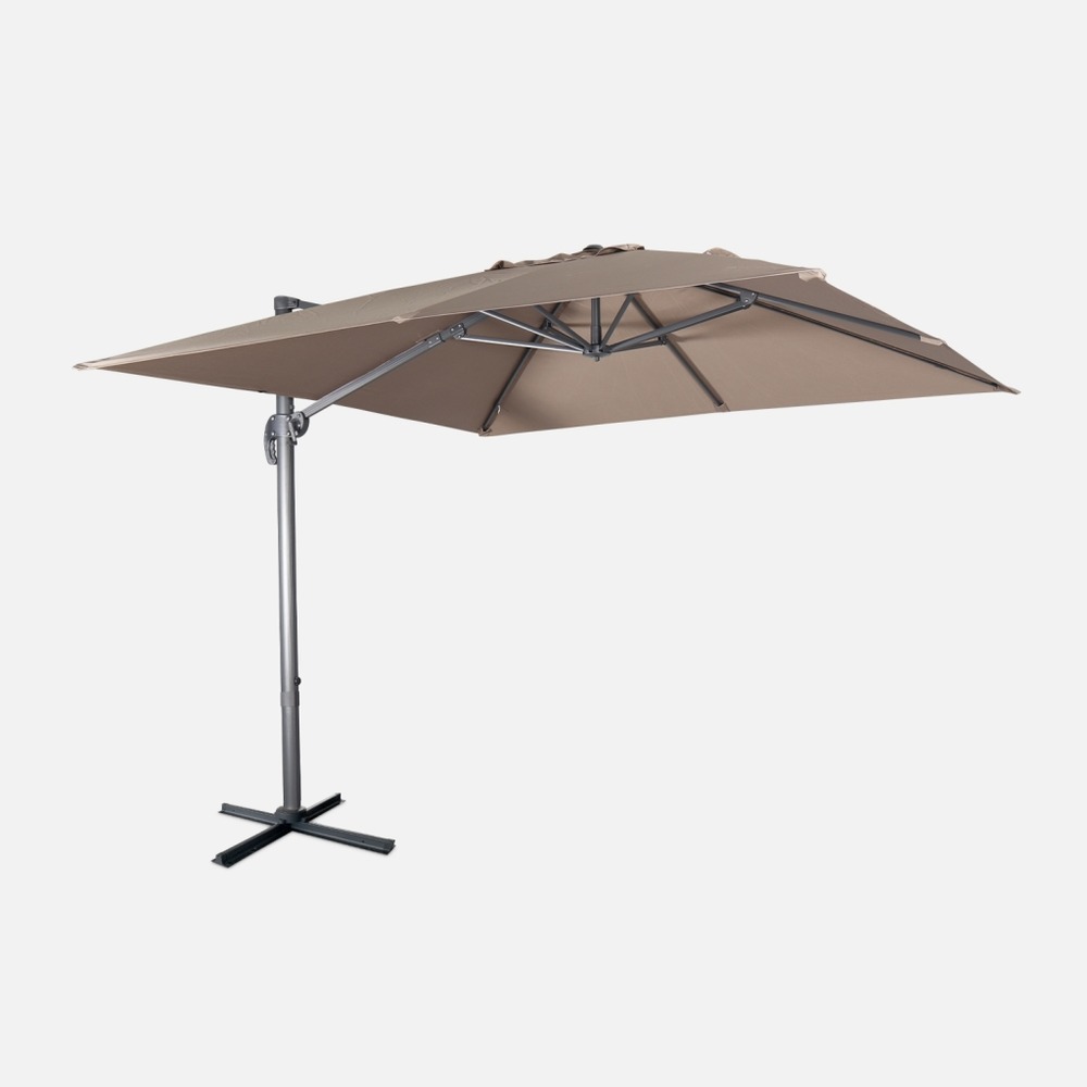 Parasol déporté carré 3x3m haut de gamme excentré inclinable rotatif à 360°