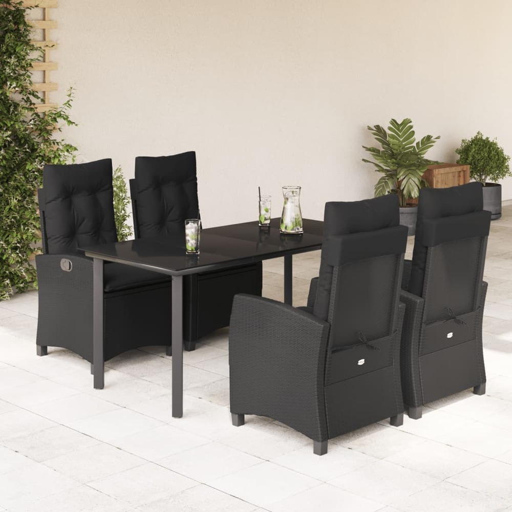 Ensemble à manger de jardin coussins 5pcs noir résine tressée