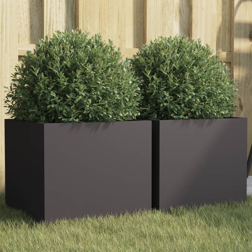 Lot de 2 jardinières carrées acier pour balcon terrasse noir 32x30x29 cm
