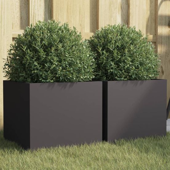 Lot de 2 jardinières carrées acier pour balcon terrasse noir 32x30x29 cm