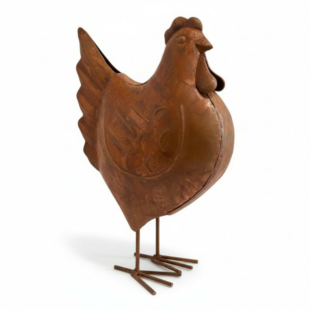 Statuette poule fer rouille 14x7x20cm