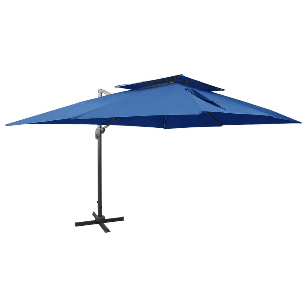 Parasol déporté à double toit 400 x 300 cm bleu