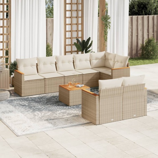 Salon de jardin avec coussins 9 pcs beige résine tressée