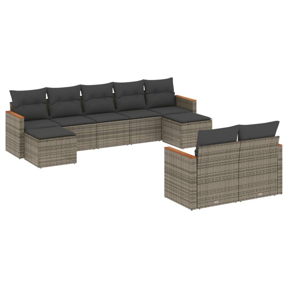 Salon de jardin 9 pcs avec coussins gris résine tressée