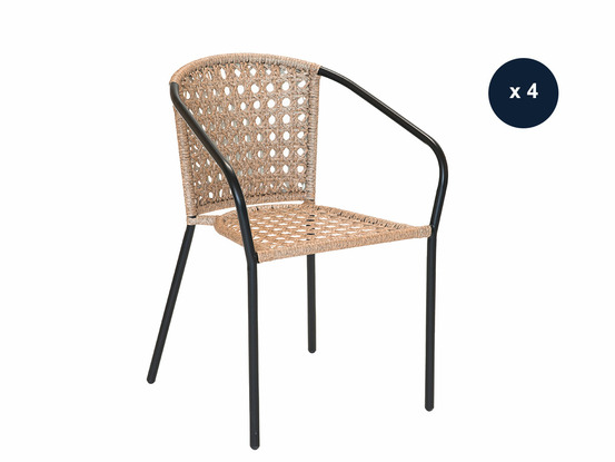 Lot de 4 fauteuil en jardin en résine tressée imitation rotin cocos