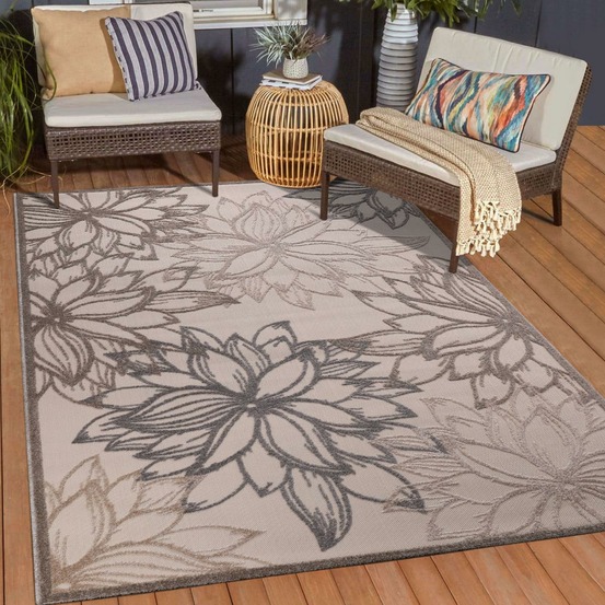 Tapis extérieur 80x200 tissé kilim marron et crème chimeko