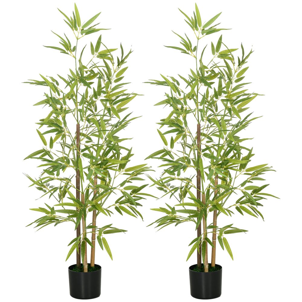 Lot de 2 bambous artificiels peva métal 120 cm verts en pot pour intérieur sans entretien