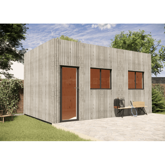 Studio de jardin 4 saisons en bois 5,5 x 3,5 x 3,2 m / isolation re2020 / menuiseries alu k-line