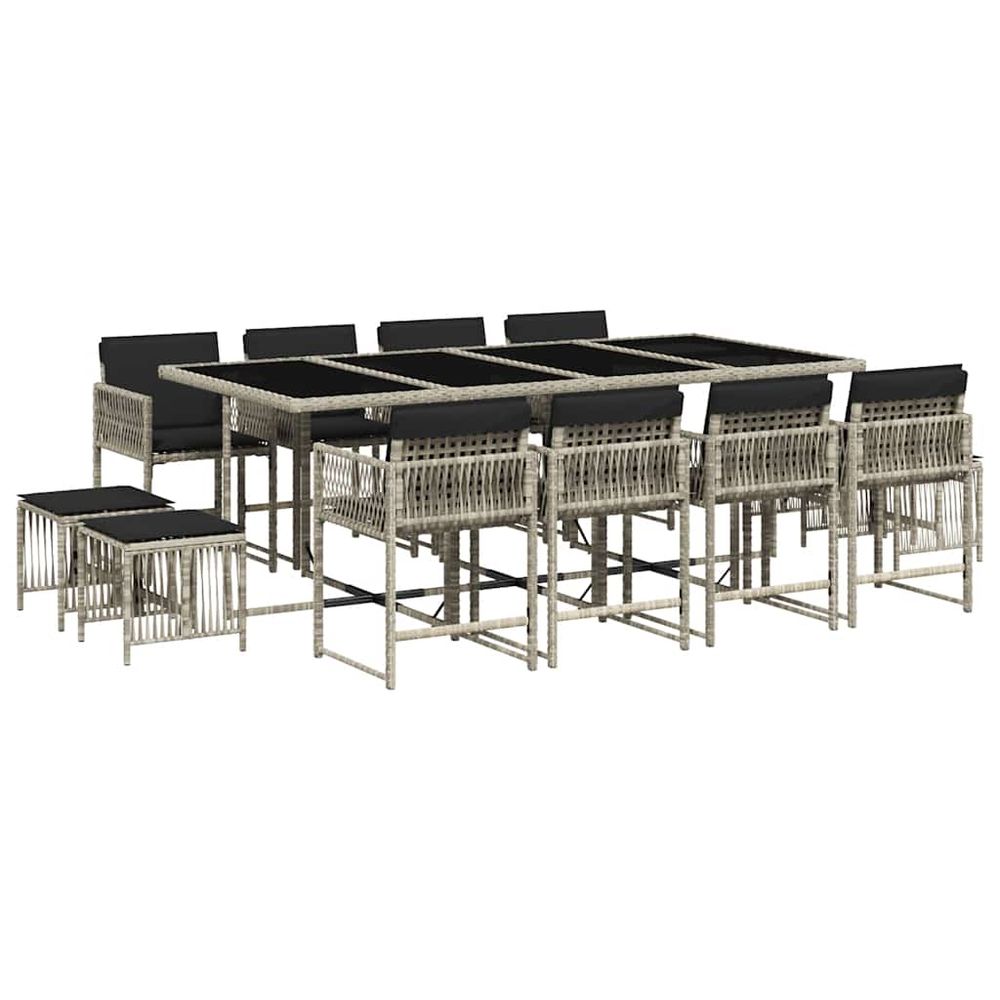 Ensemble à manger de jardin et coussins 13 pcs gris clair rotin