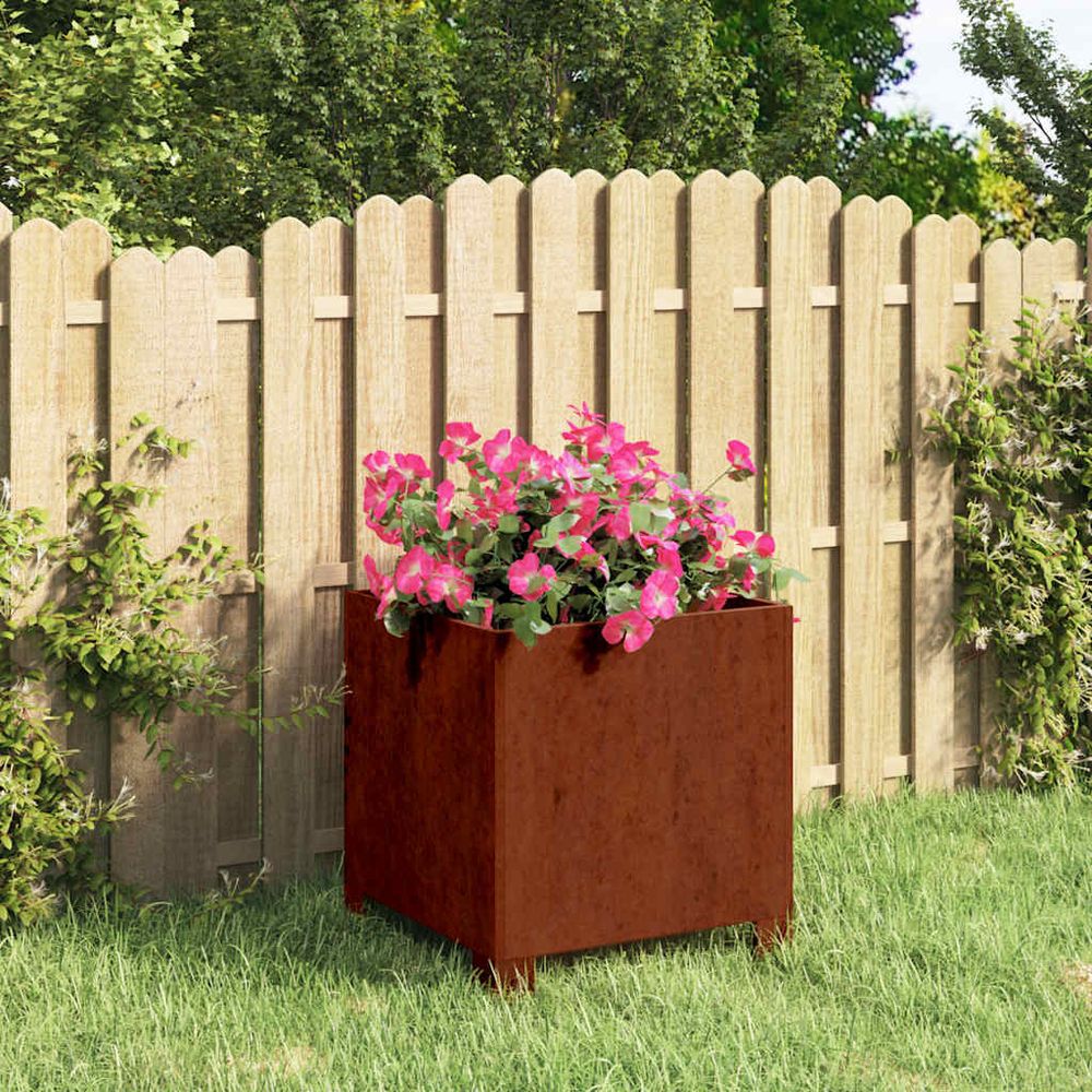 Jardinière cube sur pieds acier corten effet rouillé 30x30x30 cm
