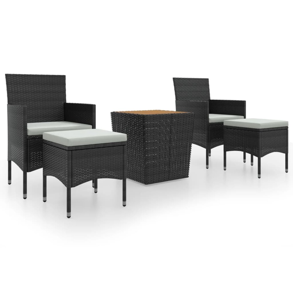 Ensemble de bistro de jardin 5pcs résine tressée et acacia noir