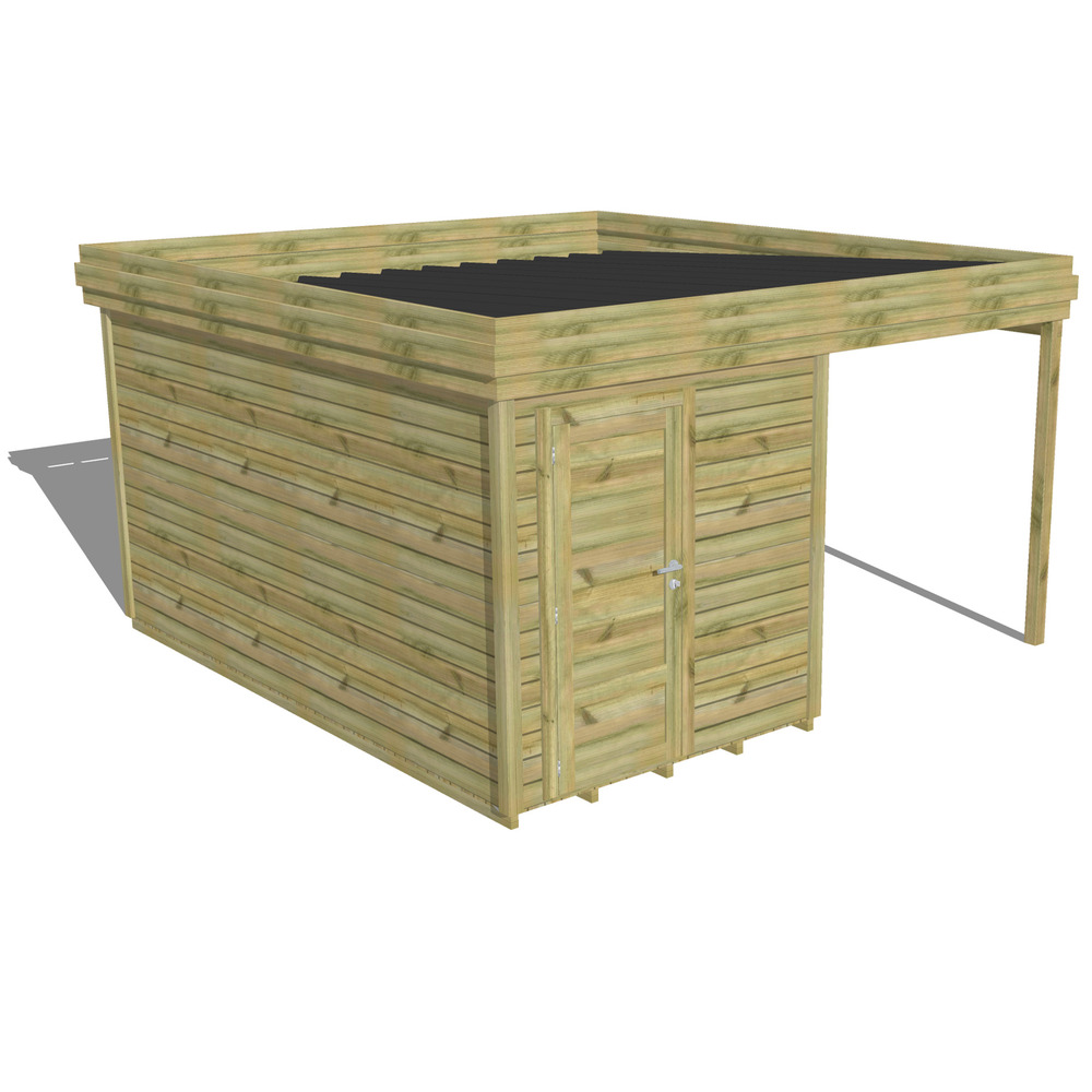 Abri de jardin bois pin traité autoclave 27mm - 4,14x4,34m / 18m2 - bac acier - plancher bois
