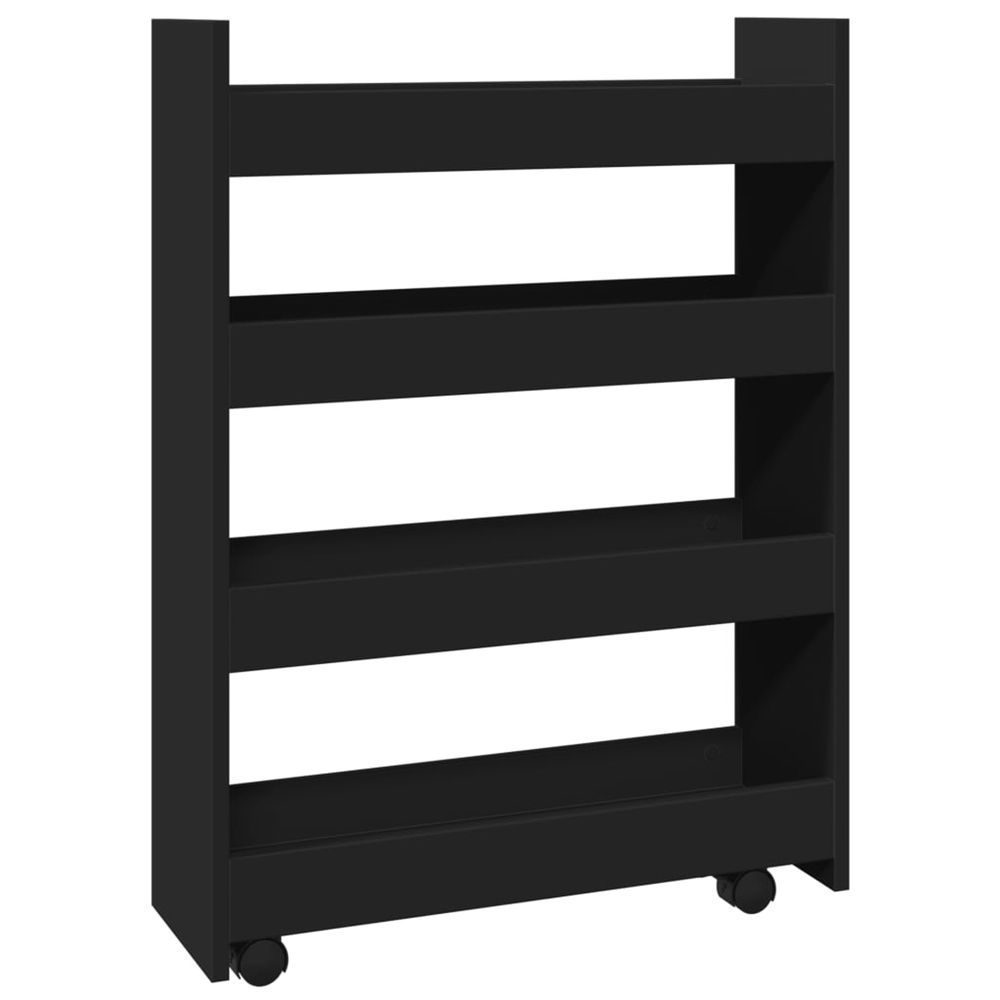 Chariot de rangement étroit 4 niveaux noir bois d'ingénierie