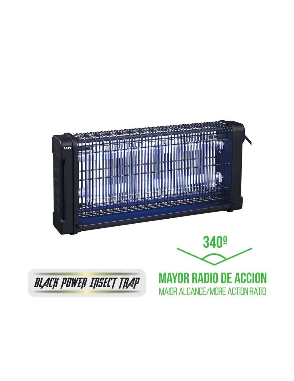 Exterminateur d'insectes électronique professionnel 2x10w 340° 43,7x10x26,5cm couleur noir edm