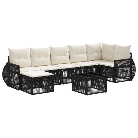 Ensemble de canapé de jardin 8 pc noir et blanc crème polyrotin