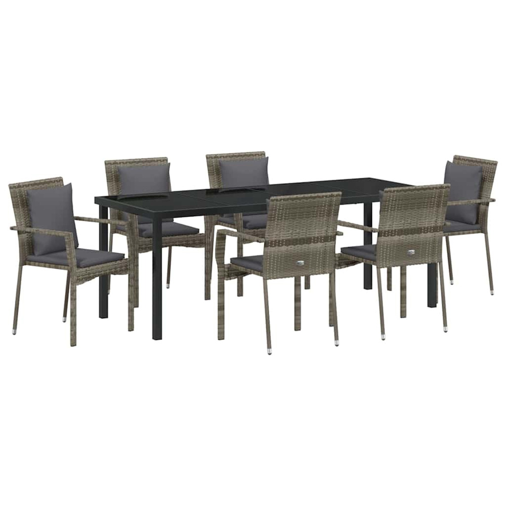 Ensemble de salle à manger pour jardin 7 pcs gris polyrotin