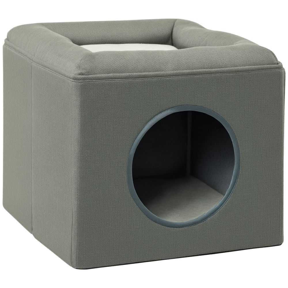 Niche 2 en 1 pour chat en polyester espace de repos avec coussin lavable 36x36x33cm vert