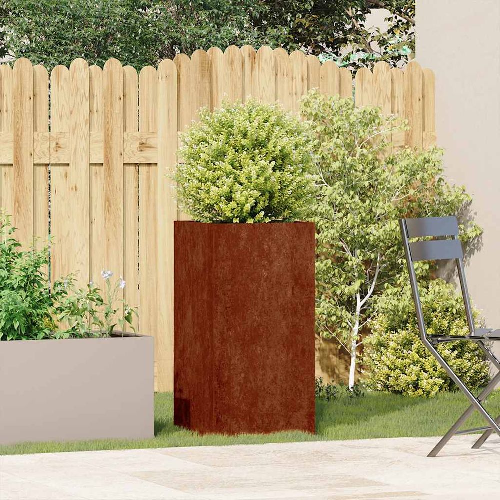 Jardinière haute acier corten effet rouillé pour jardin 40x40x80 cm