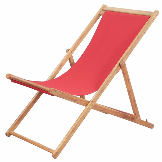 Chaise pliable de plage tissu et cadre en bois rouge