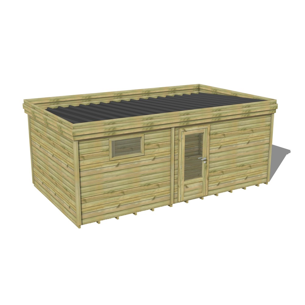 Abri de jardin bois pin traité autoclave 27mm - 6,49x3,44m / 22m2 - bac acier - plancher bois