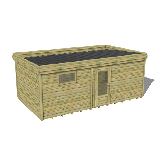 Abri de jardin bois pin traité autoclave 27mm - 6,49x3,44m / 22m2 - bac acier - plancher bois