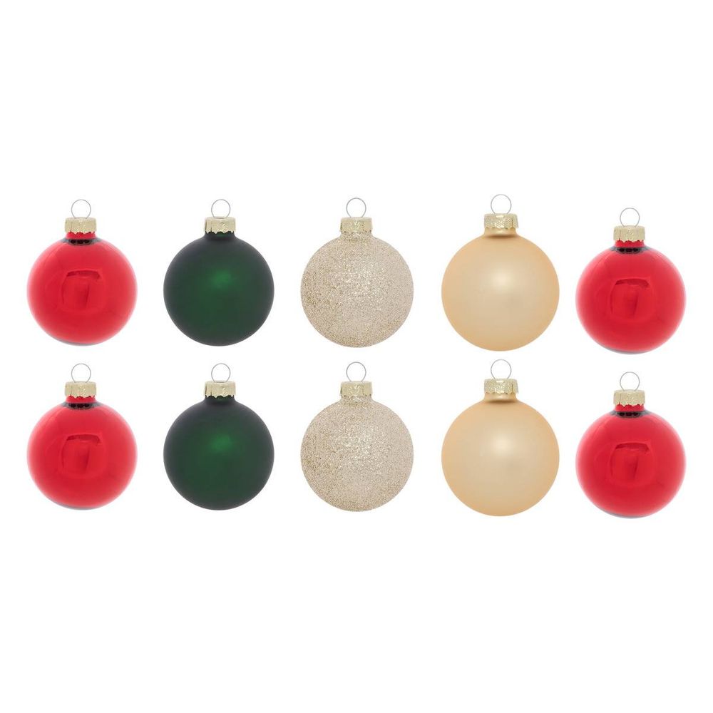 Kit de 10 boules de noël en verre rouge, or et vert d. 60 mm
