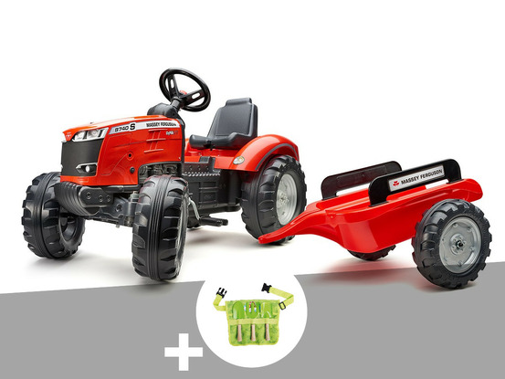 Tracteur enfant massey ferguson avec remorque 3 à 7 ans + ceinture avec outils d