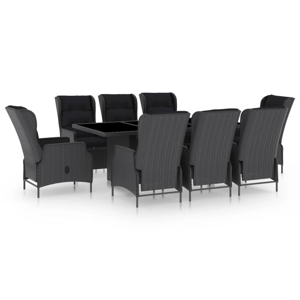 Ensemble à manger d'extérieur 9pcs et coussins rotin gris foncé