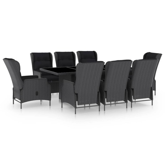 Ensemble à manger d'extérieur 9pcs et coussins rotin gris foncé