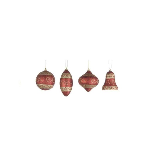 Lot de 4 boules de noel rouge pailettes