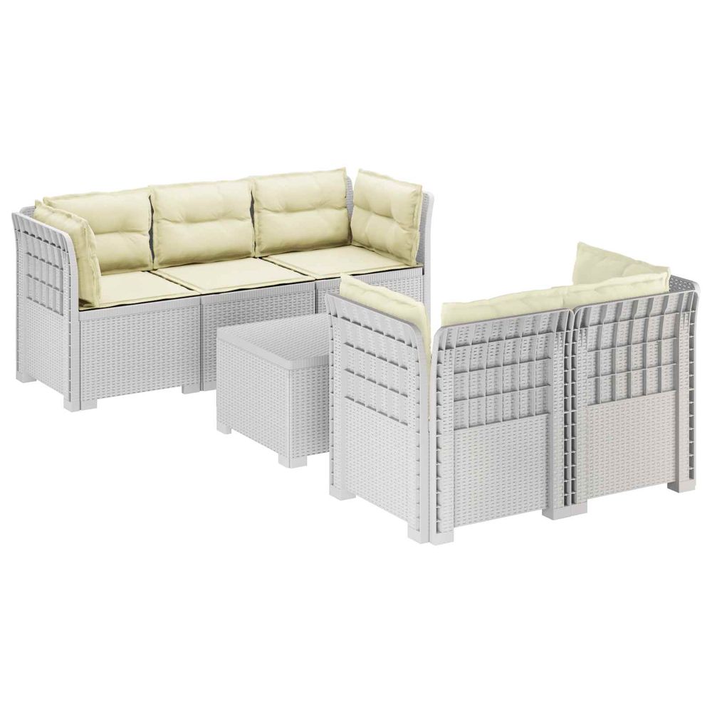 Canapé de jardin 5 places avec coussins aspect rotin pp blanc