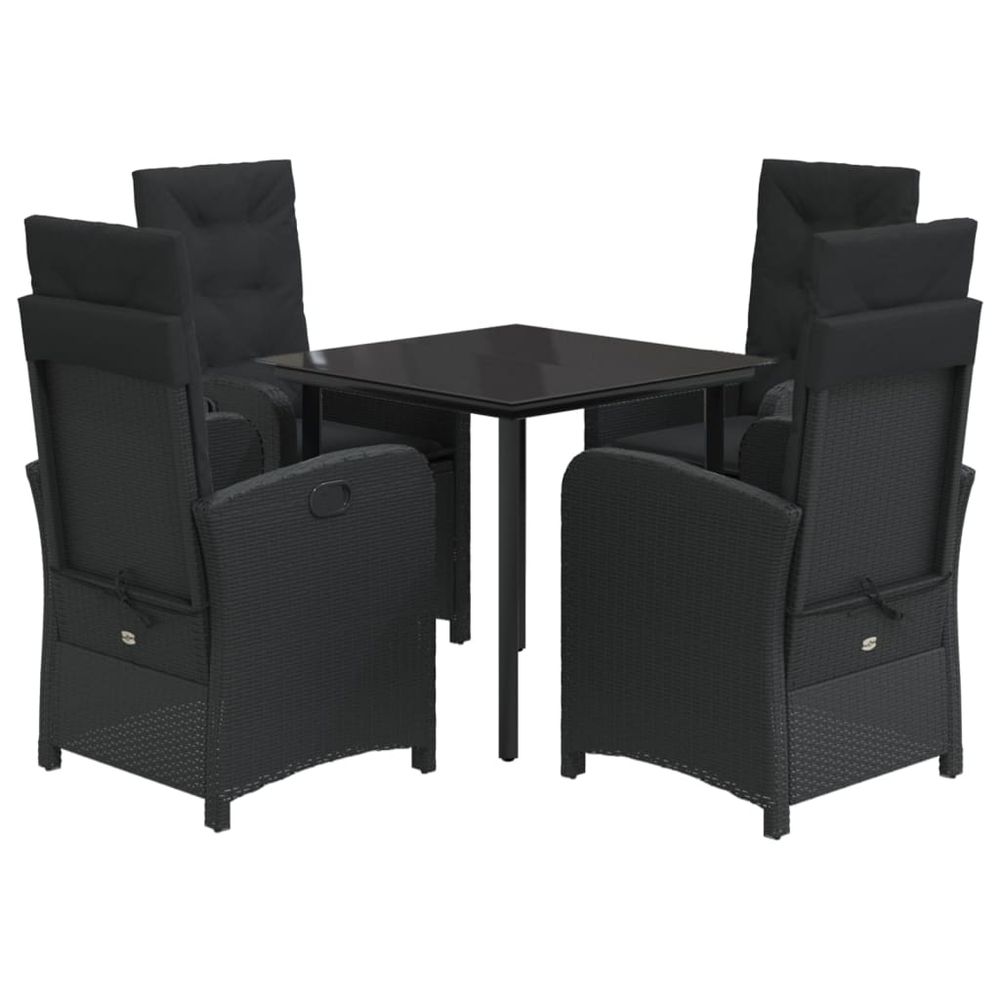 Ensemble à manger de jardin coussins 5pcs noir résine tressée