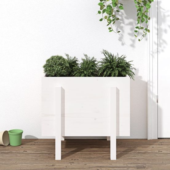 Jardinière haute en bois de pin massif pour jardin 62x50x57 cm blanc