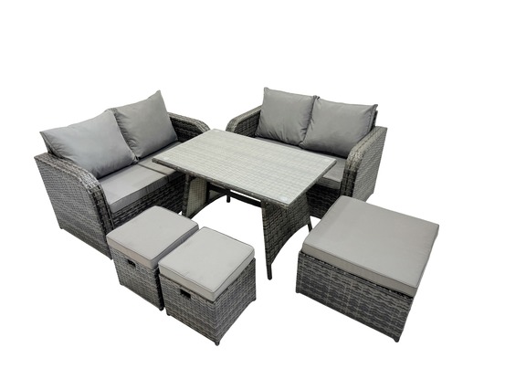 Ensemble de meubles de jardin en polyrotin 6 pièces avec 3 tabourets gris foncé mixte