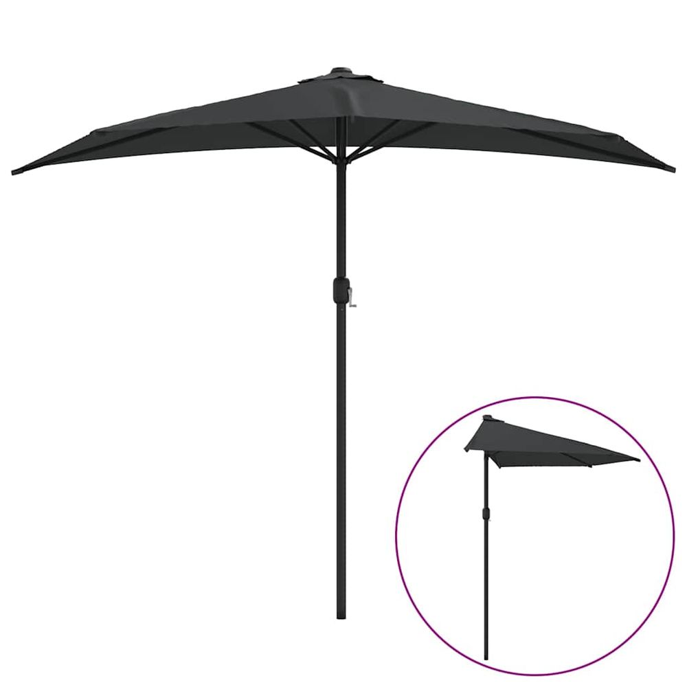 Parasol de balcon et mât en aluminium anthracite 270x144cm demi