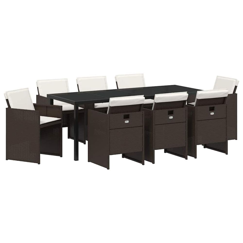 Ensemble de salle à manger pour jardin 9 pc marron polyrotin